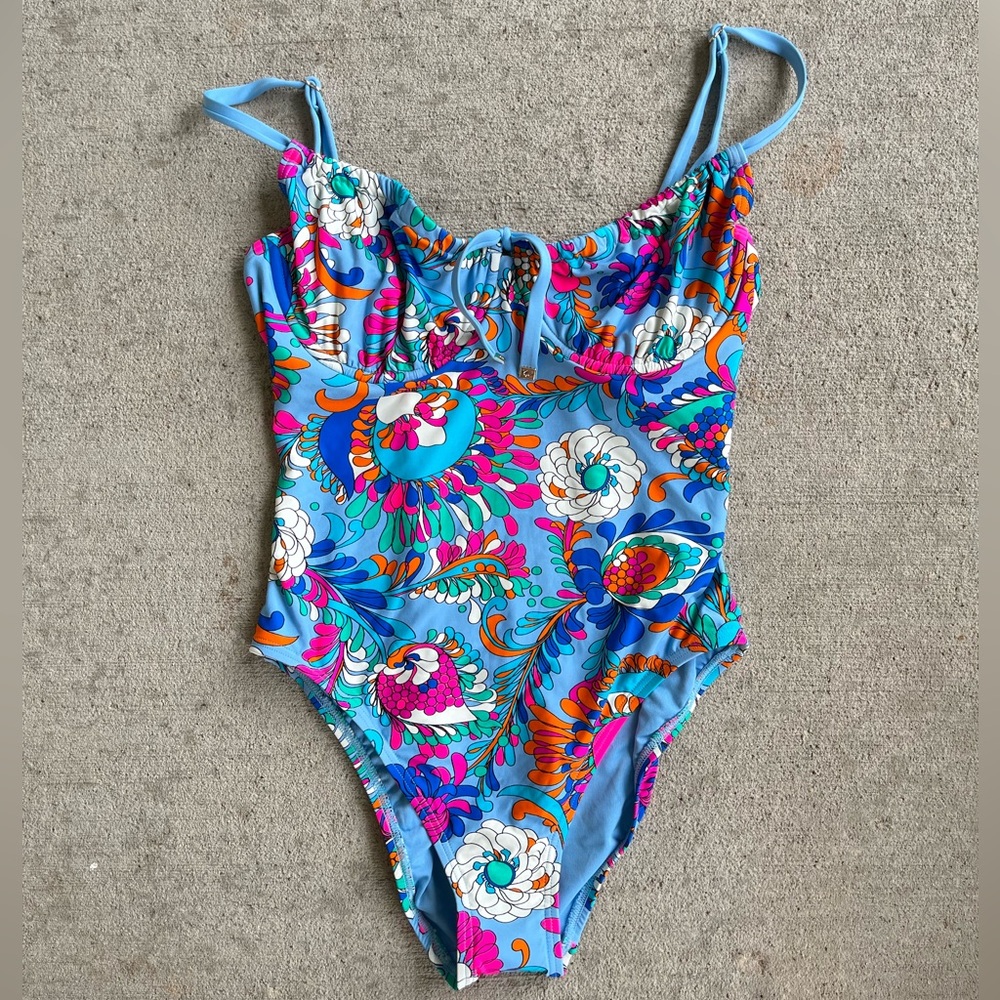 Kate spade New York cinch underwire multi color blue pink floral one piece swim